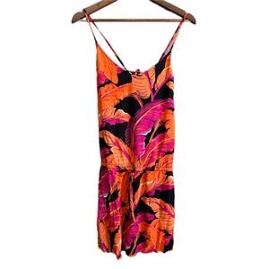 Old Navy Tropical Palm Leaf Romper Women Large Pink Orange Excellent Summer Boho